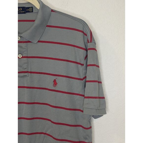 POLO Ralph Lauren Short Sleeve Cotton Striped Gray Red Polo Shirt Men Size Large - Picture 2 of 5
